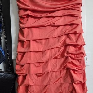 Elegant Coral Ruffle Dress Strapless